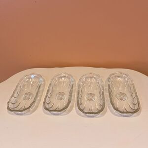 Set of 4 Anchor Hocking Starburst Pattern Clear Glass Dessert Dishes